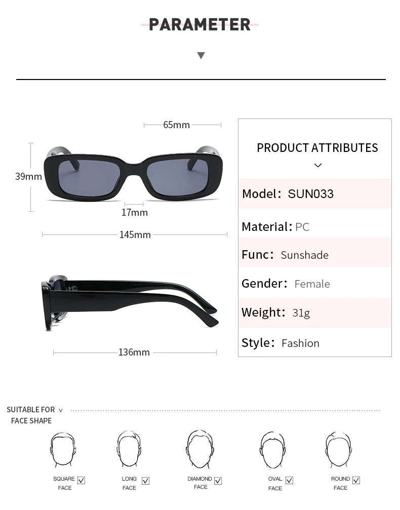 Lunettes de soleil carrées rétro vintage — petites, rectangulaires, voyage, femme