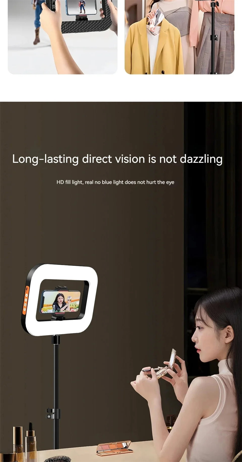Anneau LED rechargeable portable — selfie, diffusion en direct, photographie, bureau