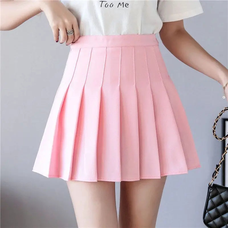 Mini jupe plissée avec short pour femmes, taille haute, ligne a, jupe patineuse, blanc, noir, rose, uniforme scolaire sportif, nouvelle mode, offre spéciale