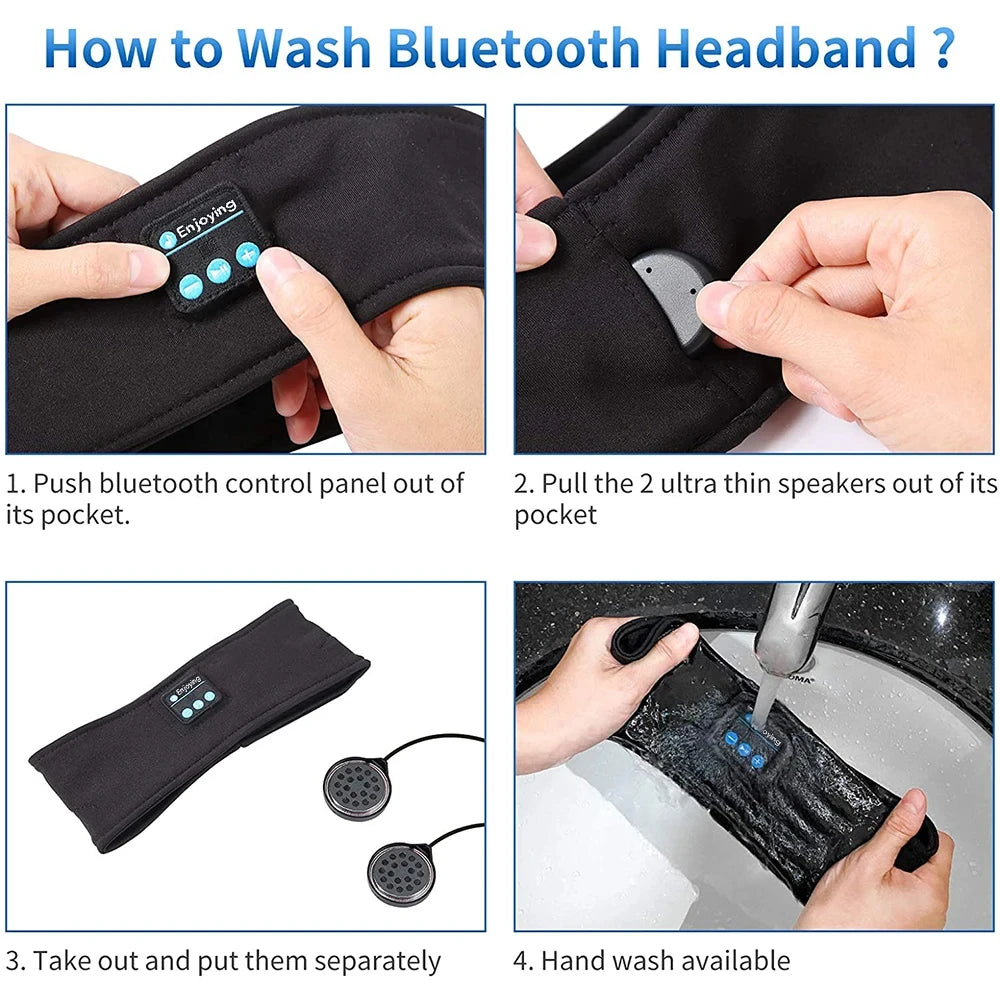 Casque Bluetooth 5.0 bandeau de couchage — écouteurs sport sans fil, masque pour les yeux, musique