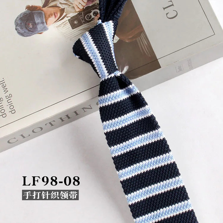 Cravates tricotées rayées pour hommes, rétro étroit, Style coréen, chemises décontractées, accessoires, costume, cravate