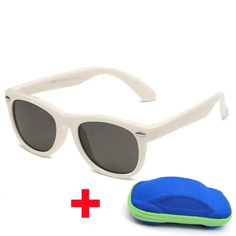 Gafas de sol para bebé con estuche, para niños y niñas, gafas de exterior, lente de CA, gafas de seguridad y estuches, regalo para niños