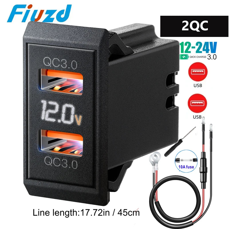 Affichage de tension LED à charge rapide pour camion 12V/24V moto RV bateau marin QC PD 3.0 chargeur de voiture chargeur de téléphone portable automatique