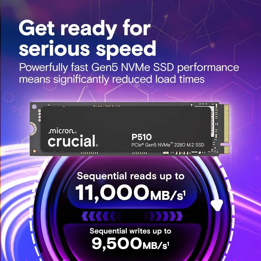 SSD NVMe Crucial P510 1 To 2 TBGen5, SSD PCIe 5.0 M.2 2280, disque SSD interne, compatible avec ordinateur portable, ordinateur de bureau (paquet OEM)