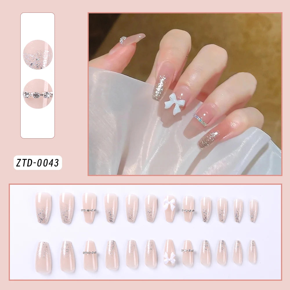 24 pièces/ensemble français rose carré court faux ongles presse sur ongles bord blanc nu rose ongles conseils couverture complète portable pointe française