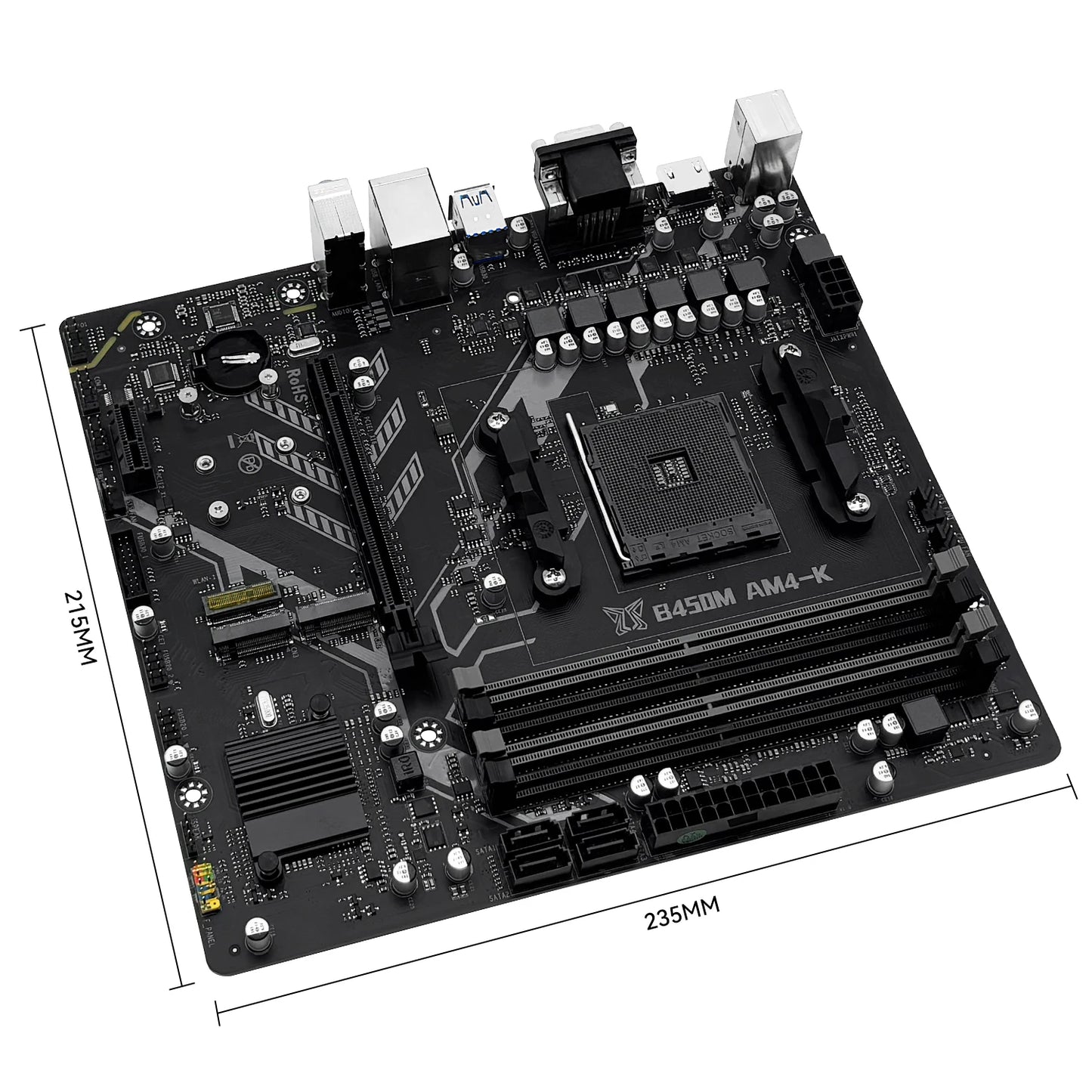 La carte mère MACHINIST B450M-AM4-K ADM prend en charge la série AM4 (processeur Ryzen 1-5) RAM DDR4 double NVME M.2 avec interface HDMI VGA DP
