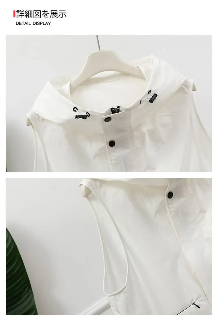 Gilet utilitaire sans manches à capuche gris clair pour femmes, fermeture éclair sur le devant, cordon de serrage, poche à la taille, Gilet superposé décontracté pour l'extérieur