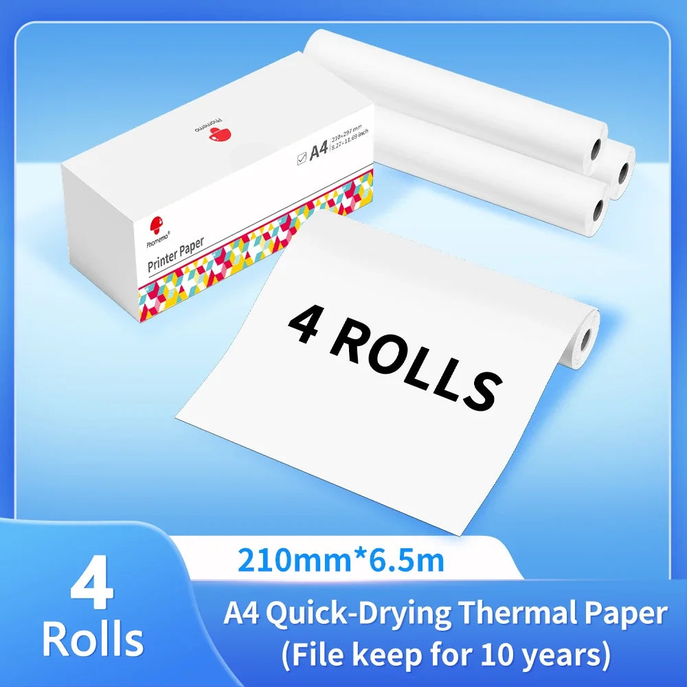 Papier thermique A4 pour imprimante portable — séchage rapide, continu, 2 rouleaux