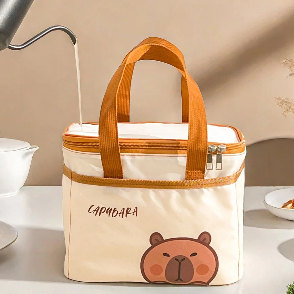 Fiambrera térmica de capibara bonito para estudiantes y niños, bolsa térmica portátil de gran capacidad a prueba de fugas para alimentos, nevera reutilizable para picnic