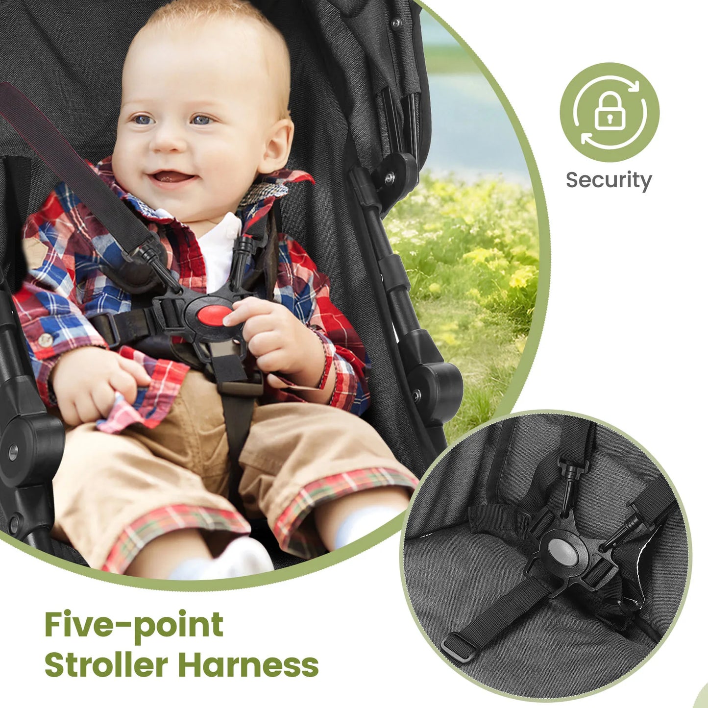 Cochecito de bebé plegable ligero de gran visión, puede sentarse o acostarse, cochecito de viaje portátil con amortiguación en las cuatro ruedas