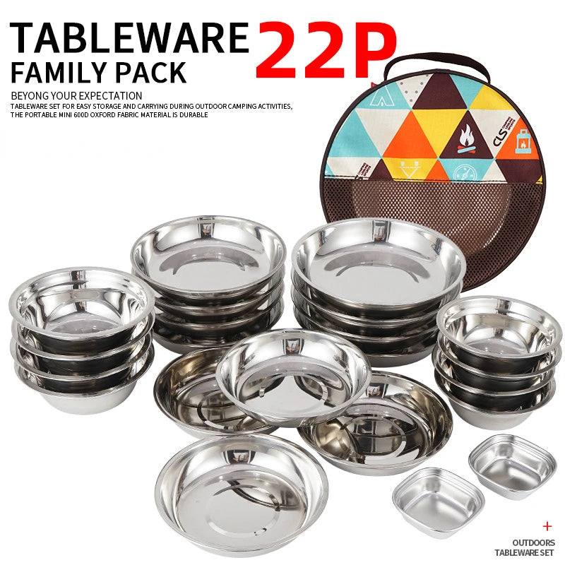 Nouveau ensemble d'assiettes à manger portables de cuisine de Camp de 22 vaisselle de Camping en plein air assiette de barbecue à conduite autonome ensemble d'assiettes de bol de Pot à soupe à la maison