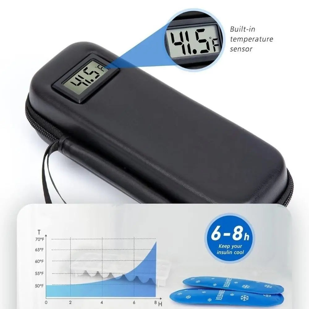 Estuche de viaje para enfriador de insulina, bolsa enfriadora impermeable con pantalla de termómetro, bolsa de almacenamiento de medicamentos para diabéticos