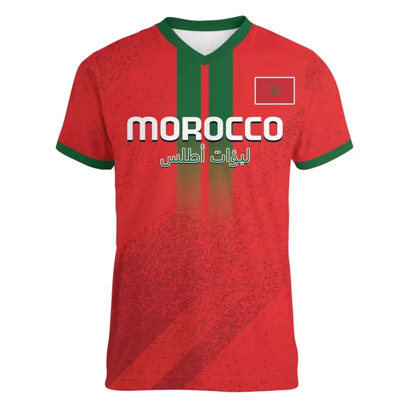 3D Moroccan T-Shirt Moroccan Flag Graphic Emblem T-Shirt for Men Casual Wear Unisex Short Sleeve Gym Fitness V Tops
