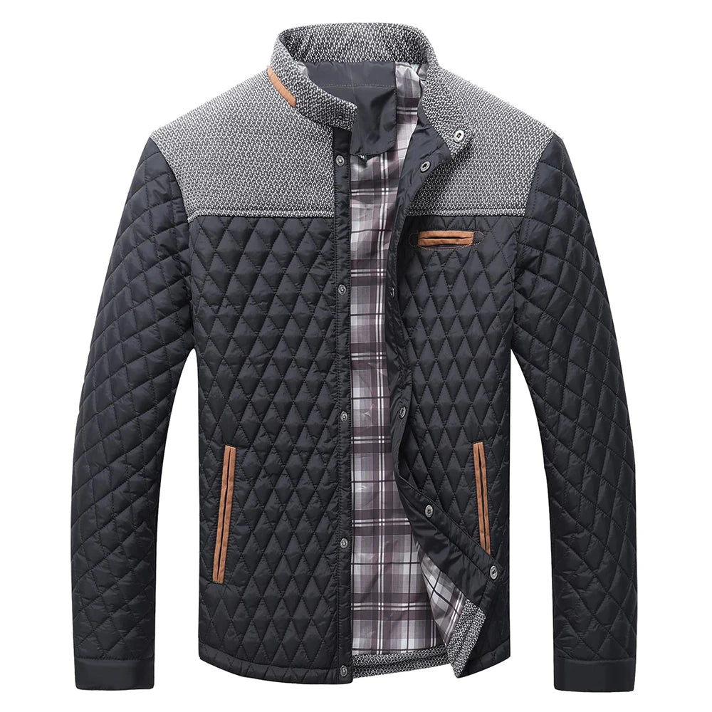 Men's Jackets Casual Bomber Coat Diamond Quilted Puffer Lightweight Casual Button Down High Quality Overshirt US Size