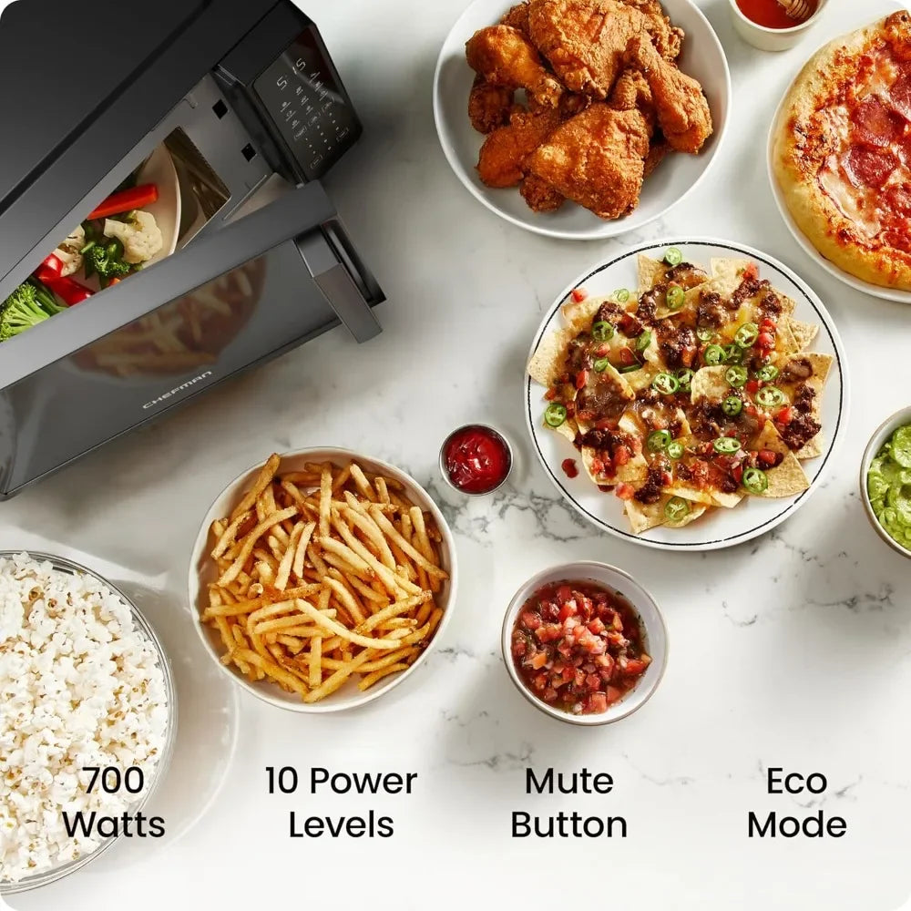Horno microondas de encimera Chefman de 0,7 pies cúbicos, horno de convección de 700 vatios con 10 niveles de potencia, 6 programas de cocción preestablecidos y función de cocción rápida de un solo toque