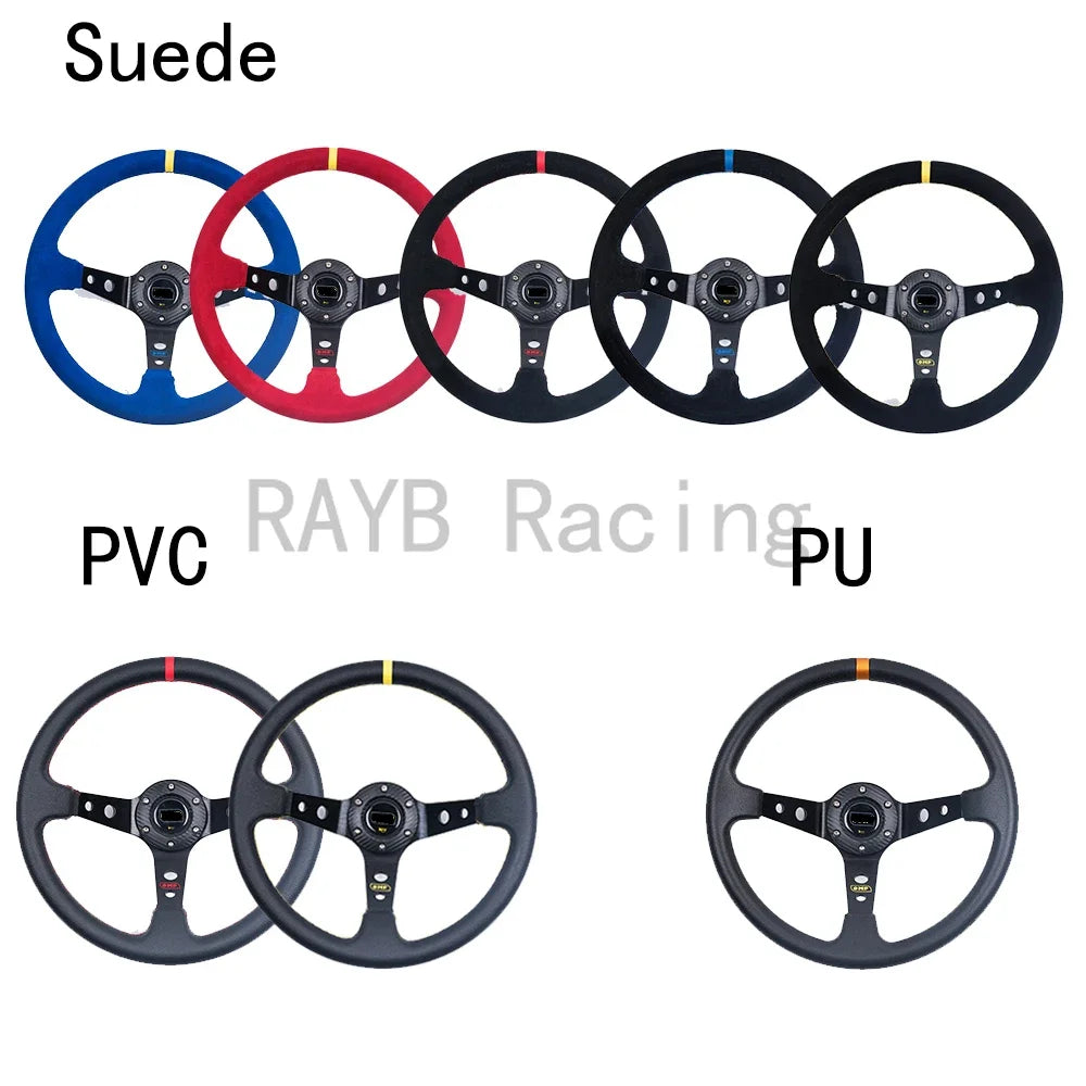 Volants universels de course en aluminium pour voiture, 14 pouces, 350mm, daim/PVC/PU, volant de Sport à la dérive de maïs profond avec Logo