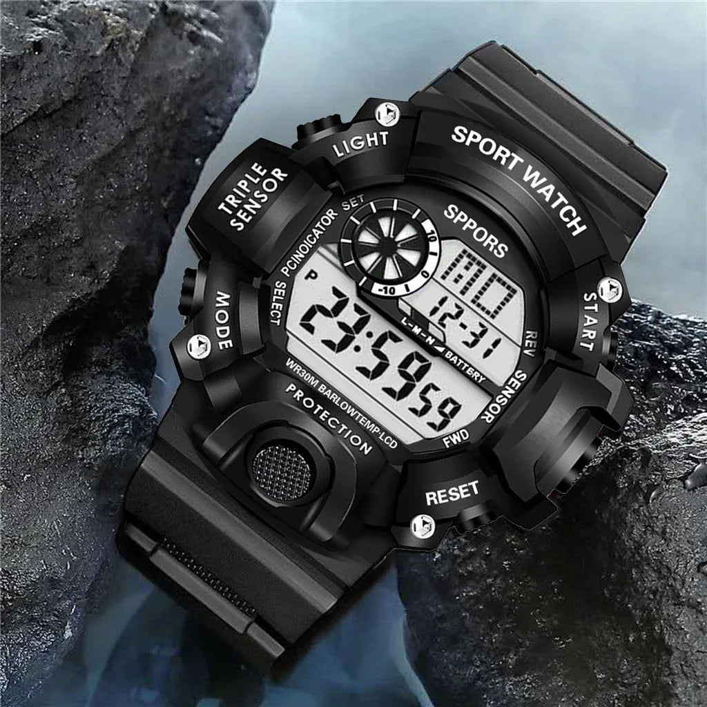 Montre pour hommes de mode sport montre-bracelet électronique grand cadran multifonctionnel étanche alarme lumineuse enfants montre militaire pour hommes