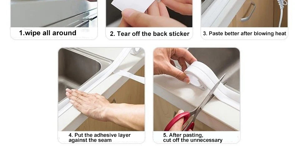 Cinta de sellado de PVC autoadhesiva para bañera, 3.2M, resistente al aceite, adhesivo de pared para esquina de borde de fregadero de cocina, tira de sellado impermeable para inodoro