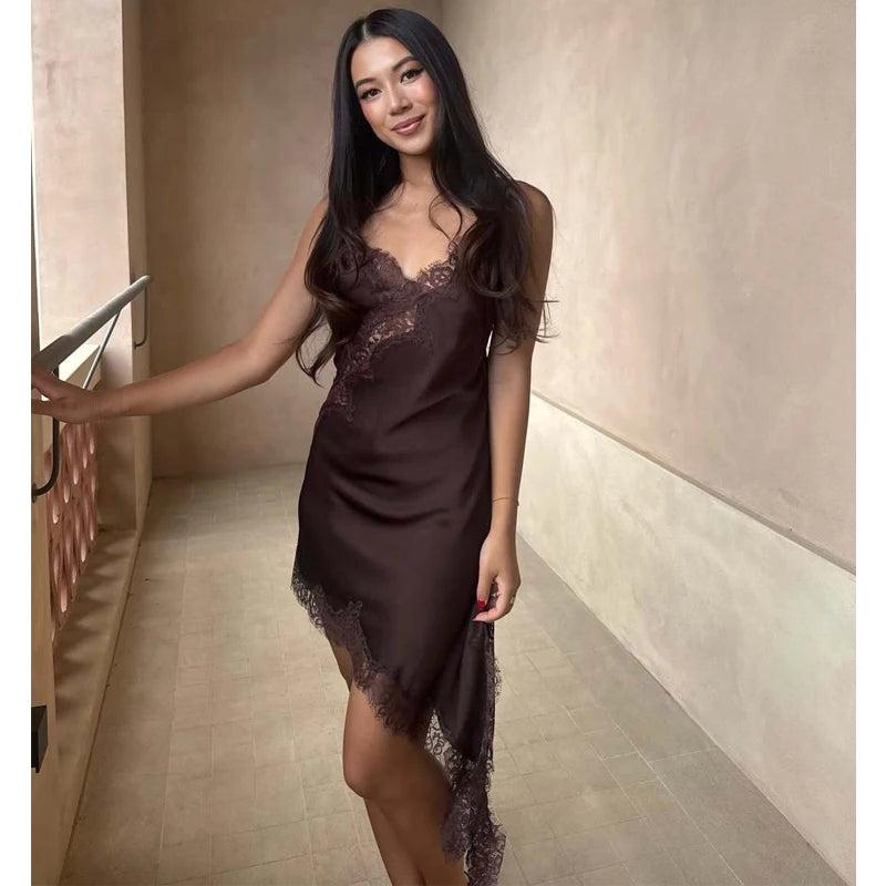 WOMEN Lace Slip Mini Dress Women Satin Backless Summer Dress Female Asymmetrical Party Women Sexy Beach Dresses for Women