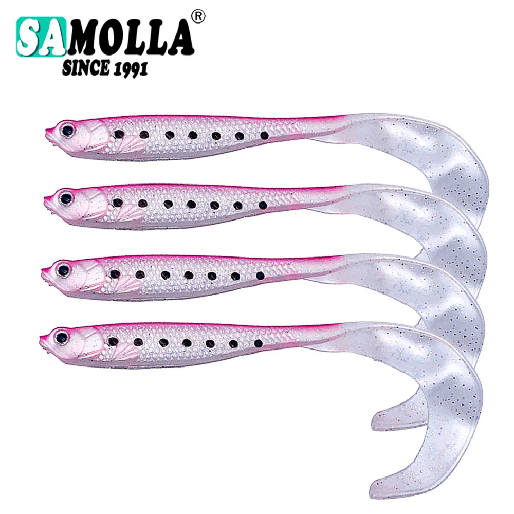 4 pièces/lot appâts de ver souples, appâts de bar à longue queue, leurre de pêche réaliste 4 pièces leurre de pêche Wobblers de gabarits 12.5cm 55g Shad t-tail