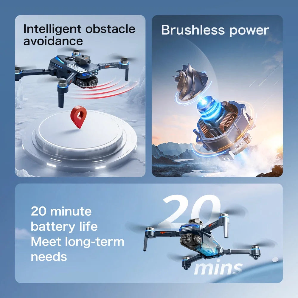 Drone GPS 8K professionnel — double caméra, moteur brushless, maintien d'altitude, quadricoptère pliable RC