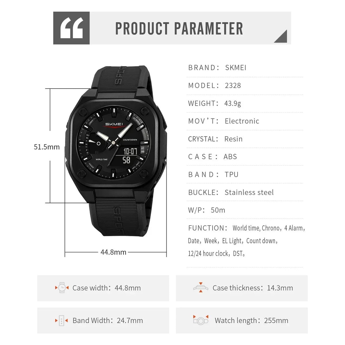 Montre-bracelet numérique étanche pour homme — réveil, sport, mode business