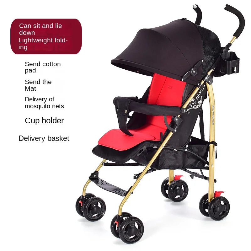 Cochecito de bebé CBX500 con asa dorada, se puede sentar y acostar, cochecito plegable ultraligero, cochecito de viaje y para exteriores