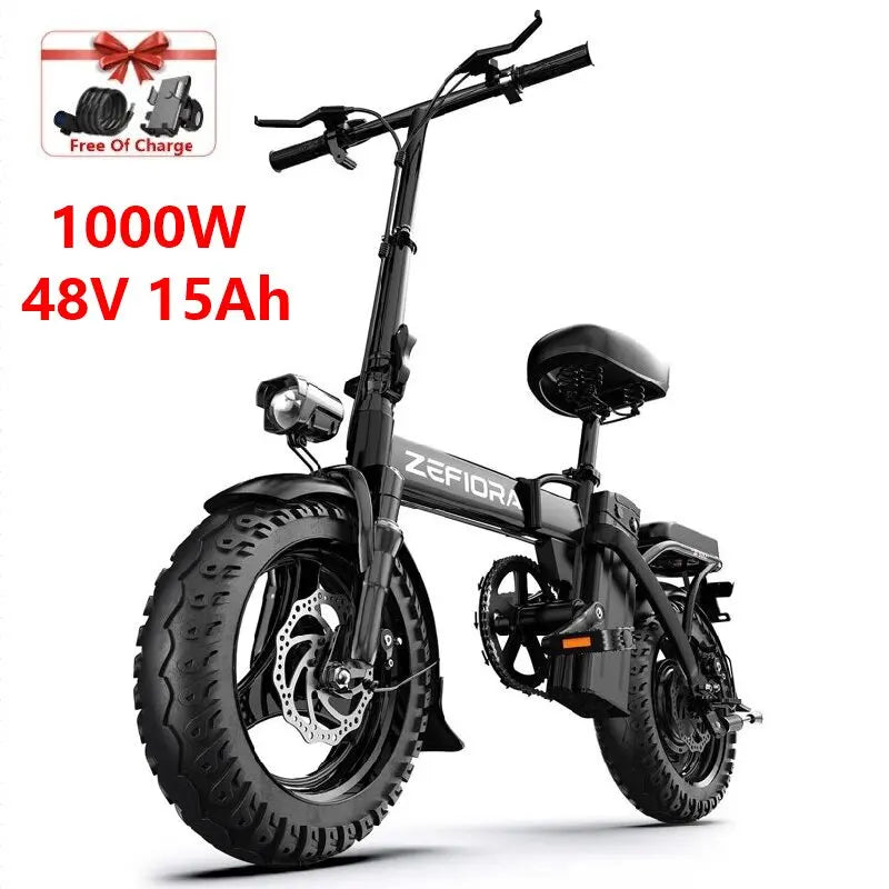 【Brand+】Adult Electric Bike 1000w, 48v, Aluminum Alloy, 14 inch, Electric Bicycle, Adjustable Front Brake, Seat, for Cycling, Electric Bike