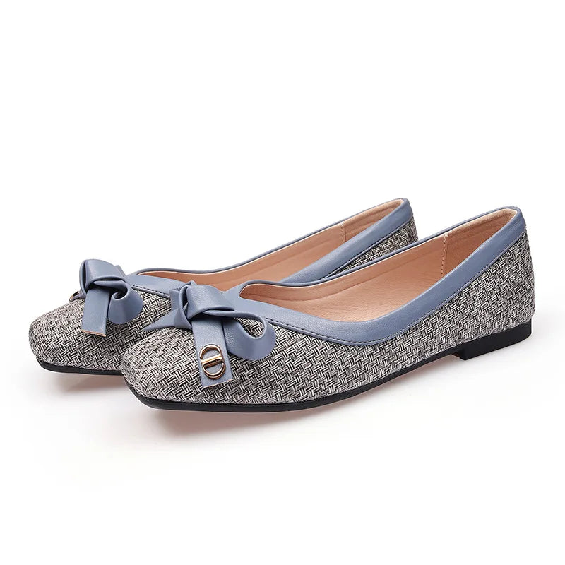 Women's shoes 2025 new woven knot square toe women's ballet flats soft sole large size women's fashion shoes Chaussure Femme