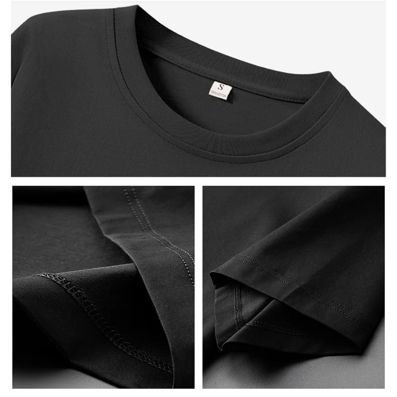 Coton à manches courtes hauts 220 grammes T-shirt lourd Y2k décontracté confortable T-shirt noir et blanc col rond femme vêtements YH2532