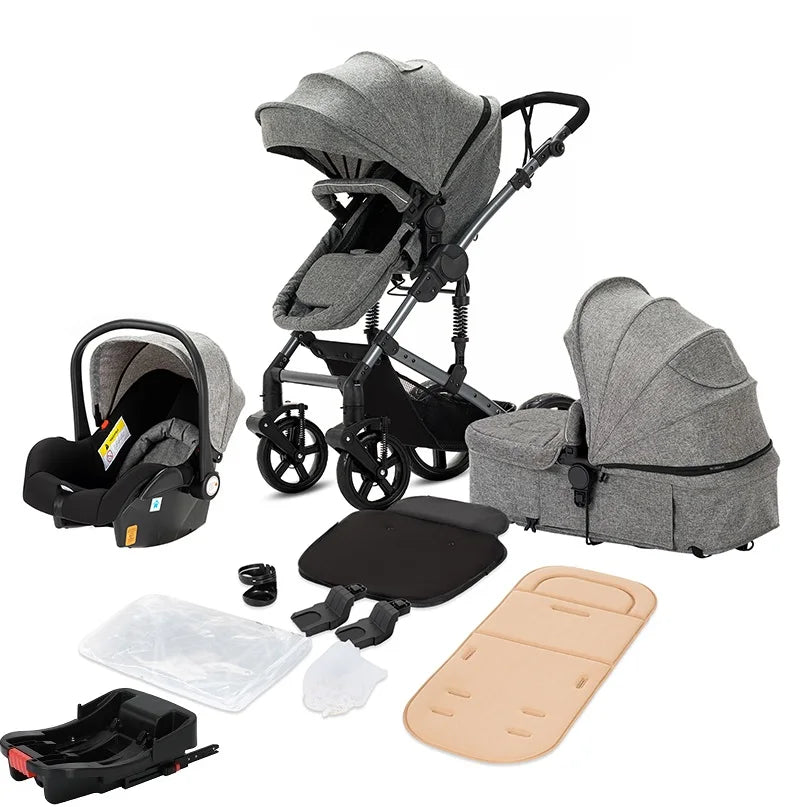 Poussette Bébé Châssis Aviation Roues 360° — Dossier Réglable Coussin Amovible Panier