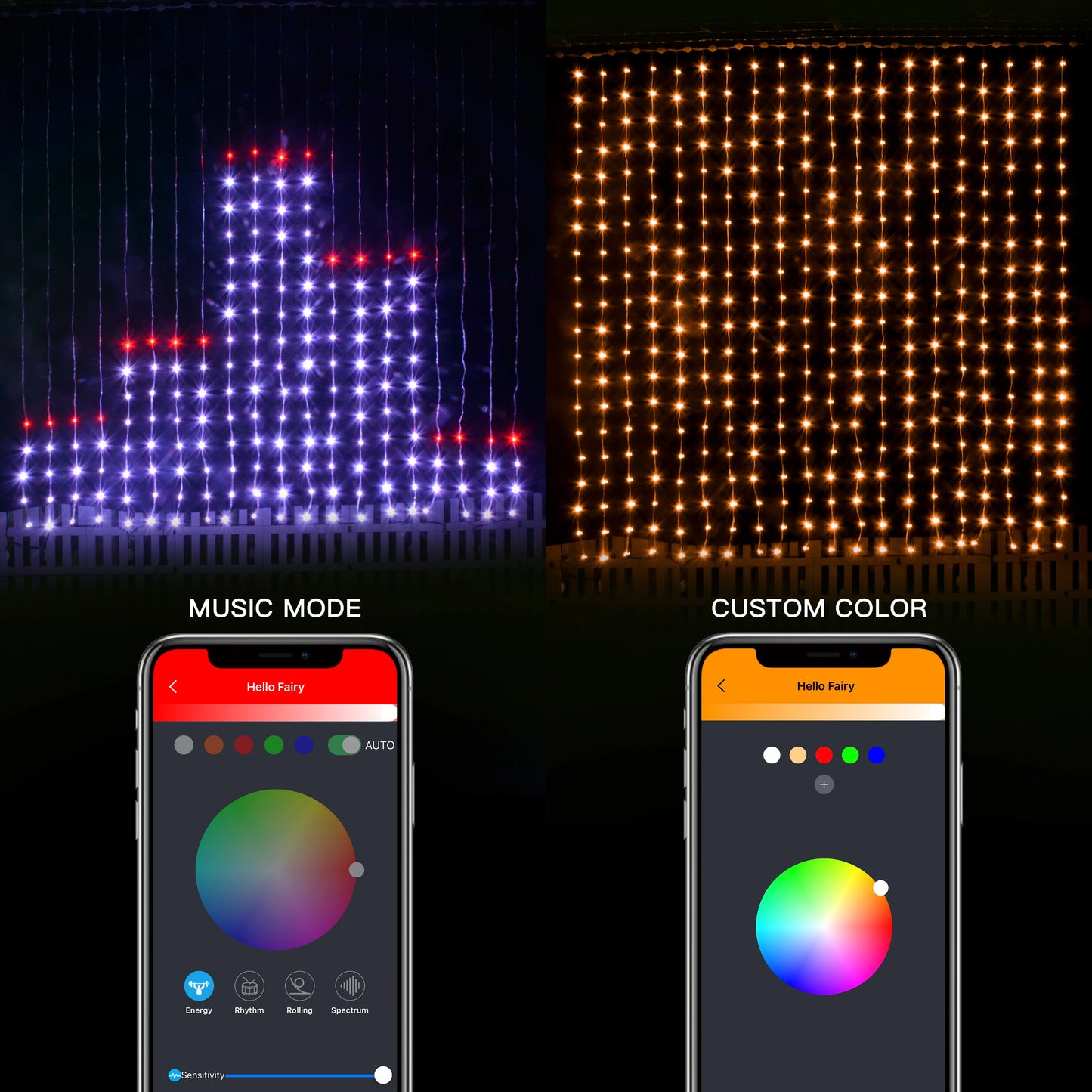 Rideau lumineux Led intelligent, guirlande du nouvel an, guirlande lumineuse féerique RGB, affichage du changement de musique, pour fenêtre, décoration de salle de noël