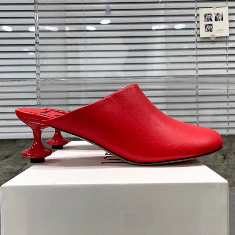 Pantoufles Bout Carré Mi-Talons Femme — Cuir Mule Élégante Printemps