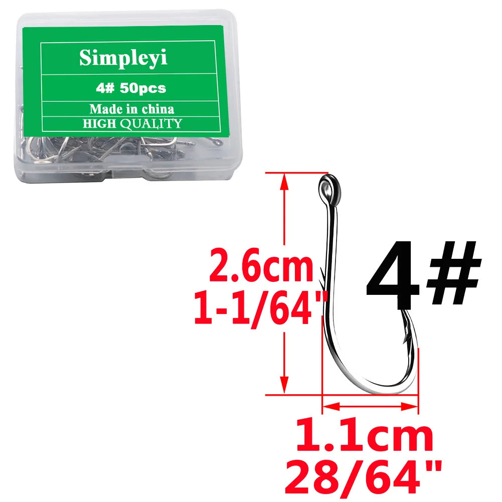 High carbon steel barbed fishing hooks, single circle hook set, sea worm, carp, fly fishing accessories, fish hook, 50 pieces per box