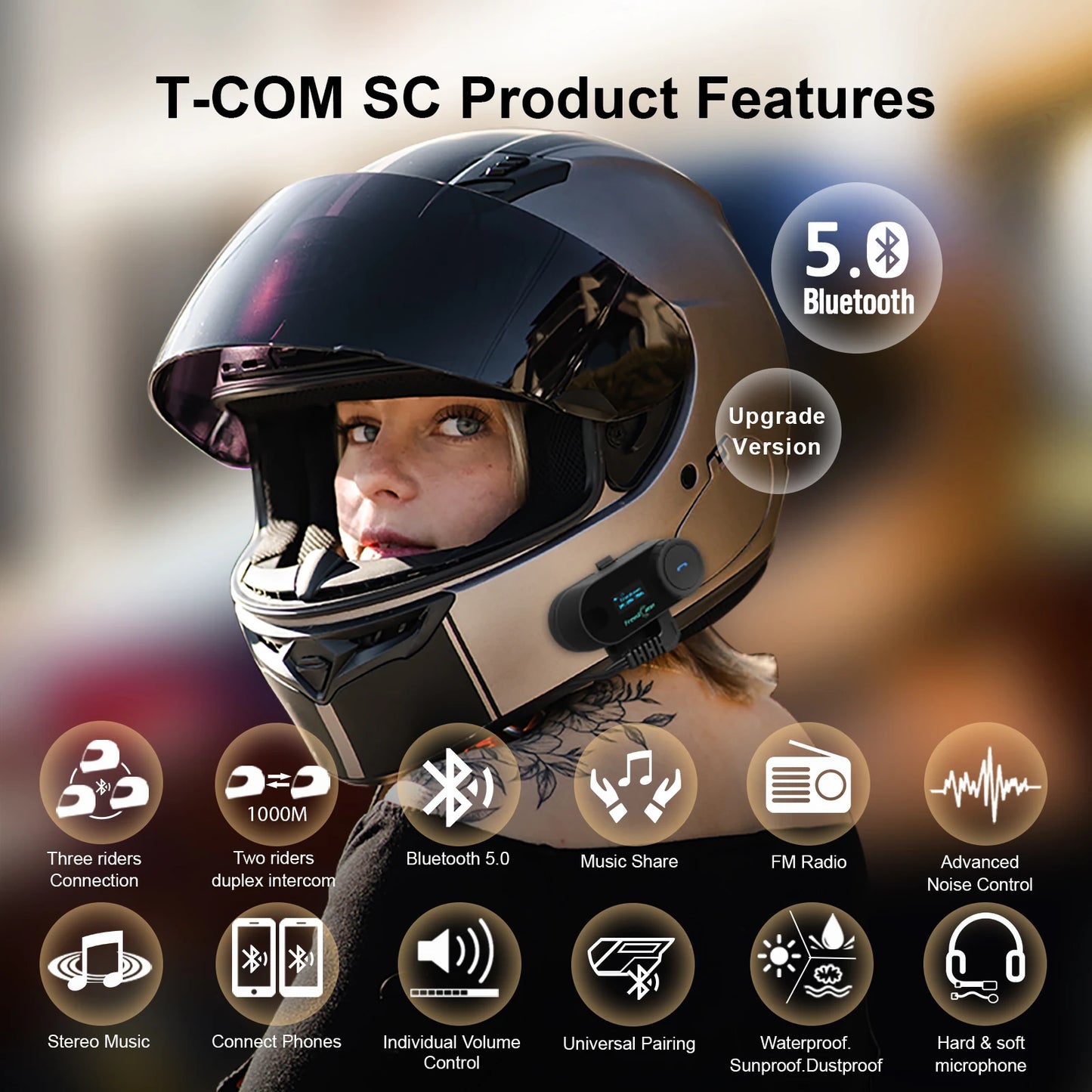 Auriculares de intercomunicación Bluetooth FreedConn para motocicleta, auriculares inalámbricos para casco de motocicleta, intercomunicador con pantalla LCD y FM