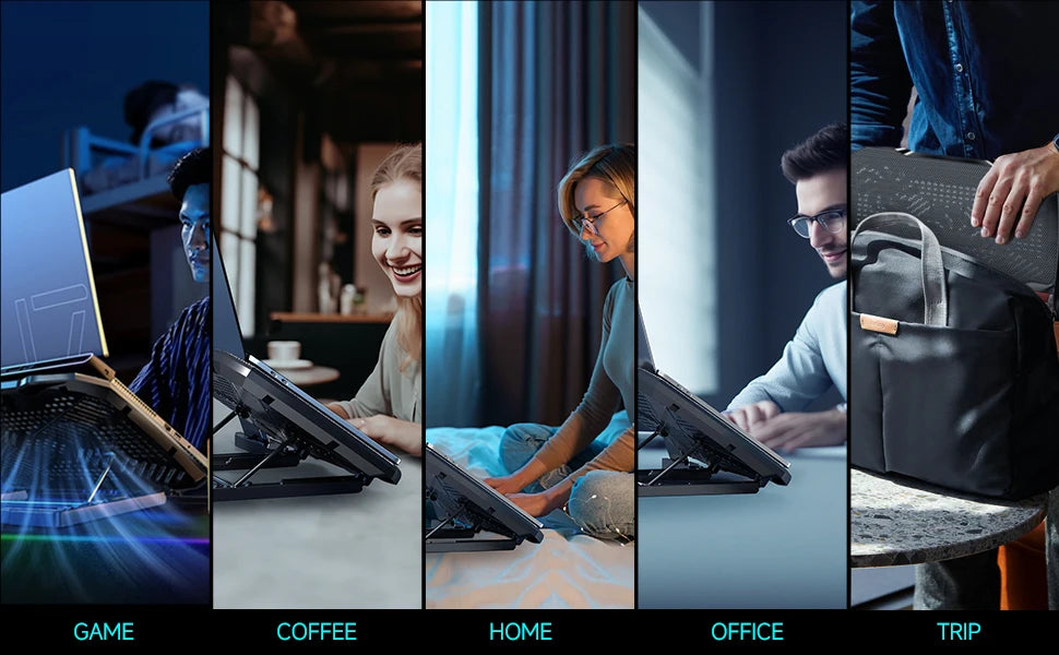 COOLCOLD Support de refroidissement pour ordinateur portable de 12 à 17 pouces, 5 ventilateurs silencieux, 5 angles réglables avec support pour téléphone