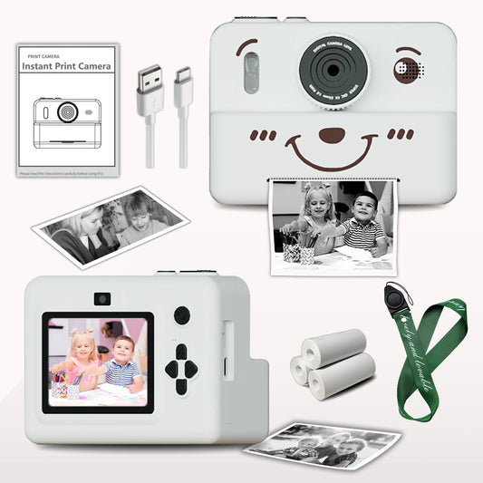 Caméra instantanée pour enfants avec 3 rouleaux de papier thermique, photo, vidéo et jeux, écran HD 1080p, batterie au lithium 1500mAh, cadeau pour garçons et filles