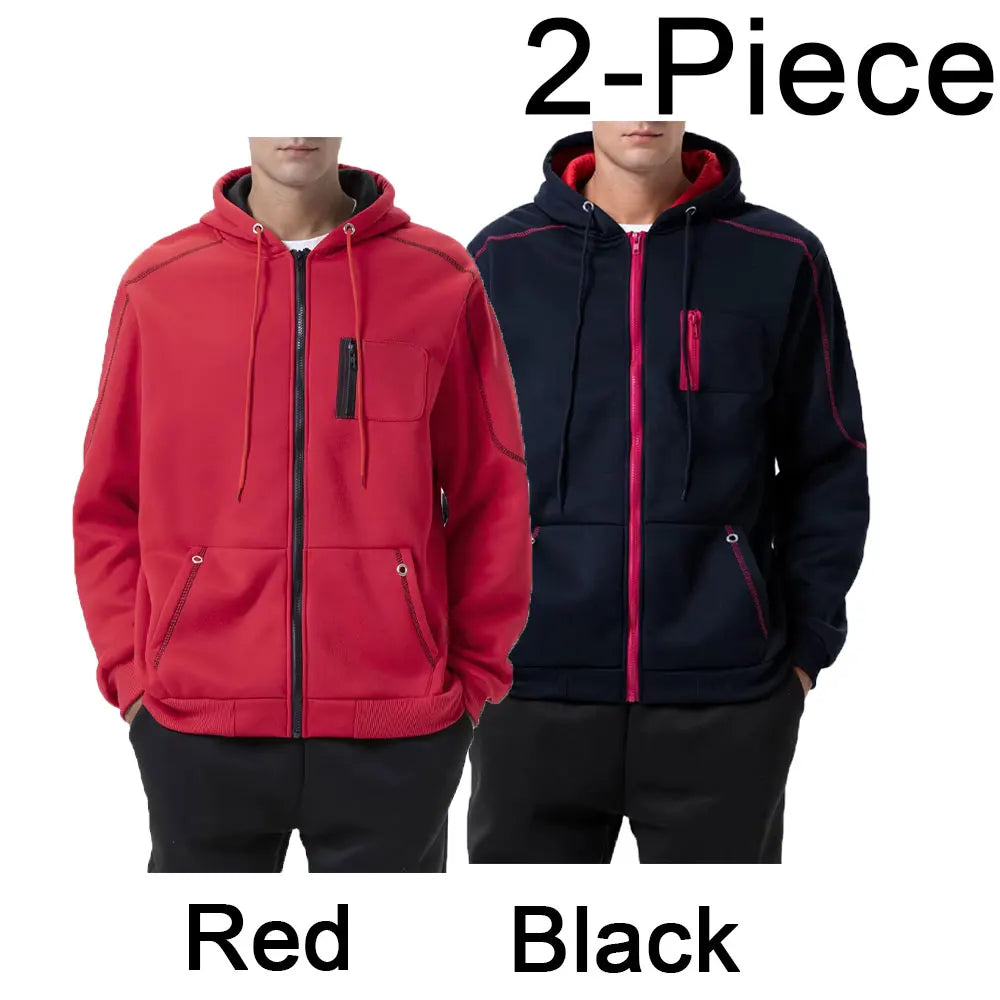 Sweat À Capuche Homme Couleur Bloc Polaire — Noir Blanc Vert Rouge Hiver