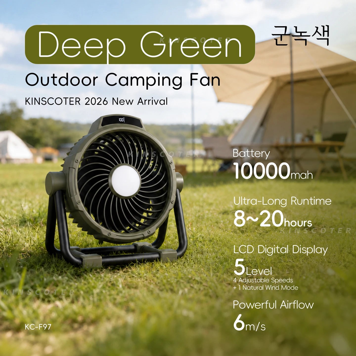 Ventilateur de Camping en plein air Portable 6 en 1, 20000mAh, Rechargeable, sans fil, ventilateur de plafond pour tente, réglage à 4 vitesses, éclairage LED, batterie externe