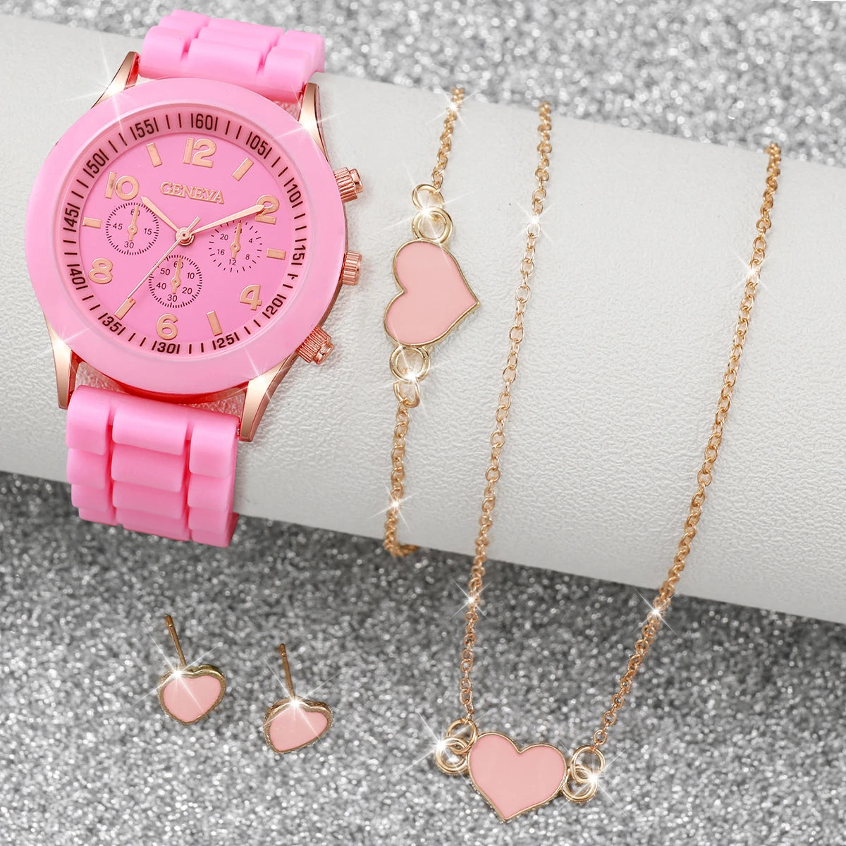 5-6 Pieces Quartz Watch Set for Women with Silicone Strap, Fashionable Clock, Gift for Girls, No Box