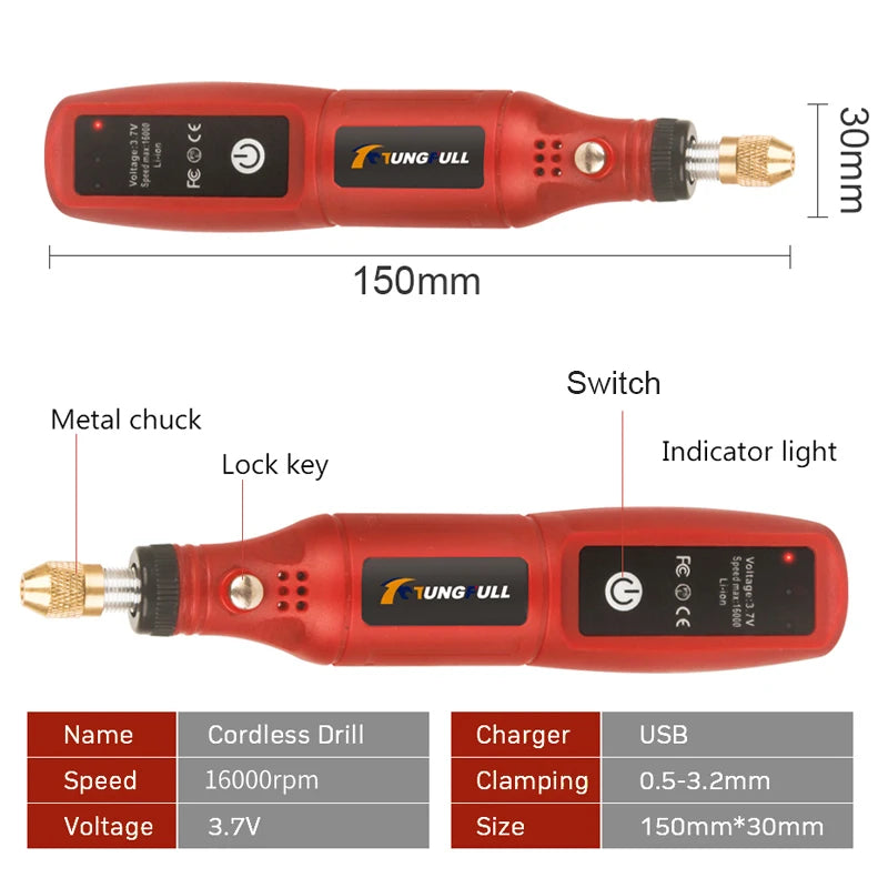 Minitaladro eléctrico USB, bolígrafo de grabado inalámbrico, recargable, herramientas Dremel, herramienta rotativa, taladro de mano inalámbrico, minipulidora
