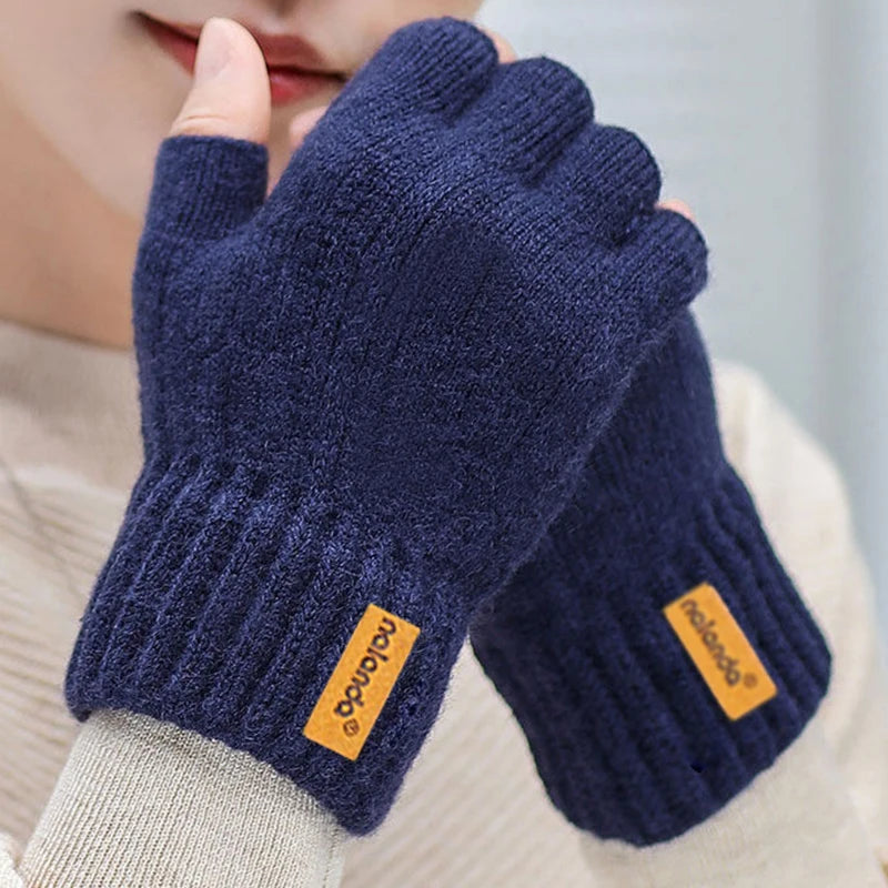 Gants tricotés chauds en peluche sans doigts pour hommes et femmes, gants de sport de plein air pour écran tactile, mode hiver automne