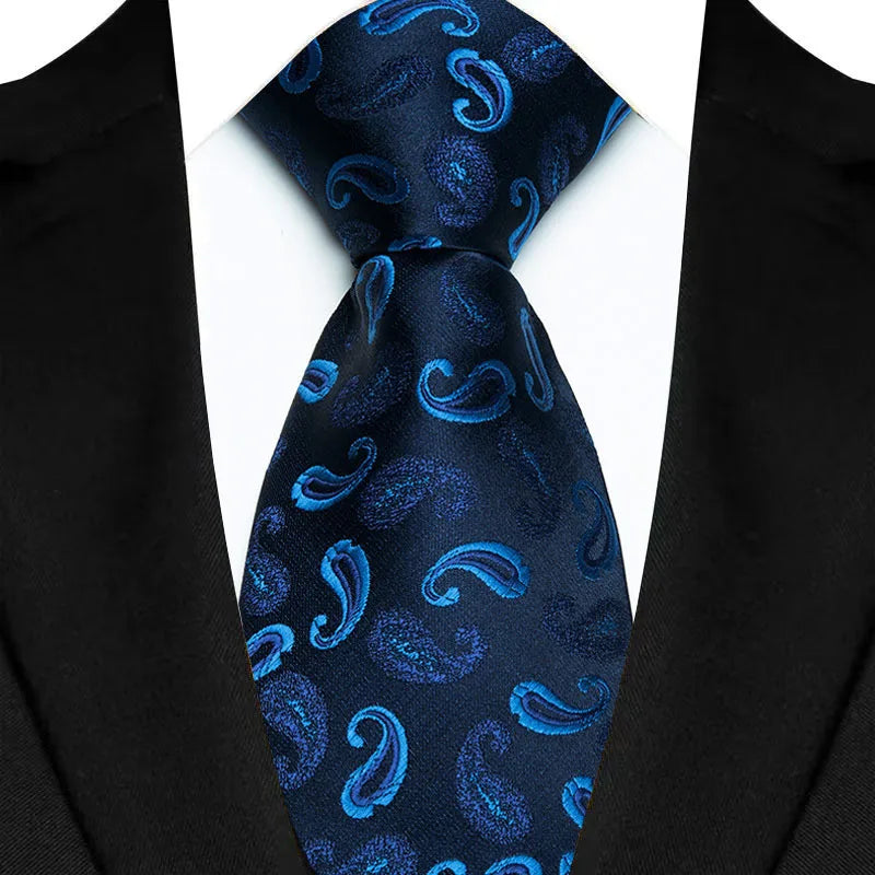 Cravate classique à rayures Paisley pour hommes — 8cm, Jacquard, bleu royal, accessoires, mariage