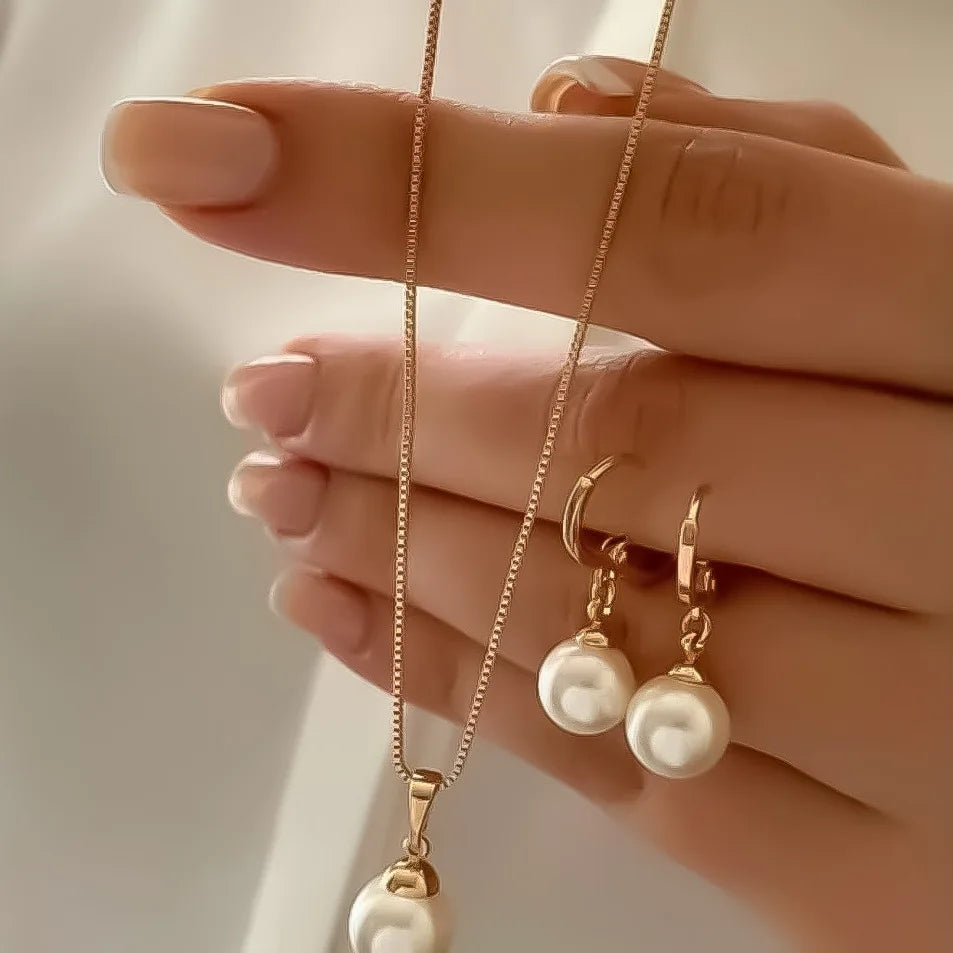 Women's Pearl Jewelry Set, Dangle Earrings, Pendant, Necklace, Simple, Delicate, Daily Wear, Party Accessories