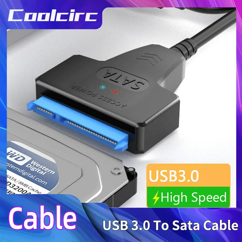 Câble Coolcirc SATA vers USB 3.0 jusqu'à 6 Gbps pour disque dur SSD externe 2.5 pouces adaptateur SATA cordon USB 3.0 vers SATA III