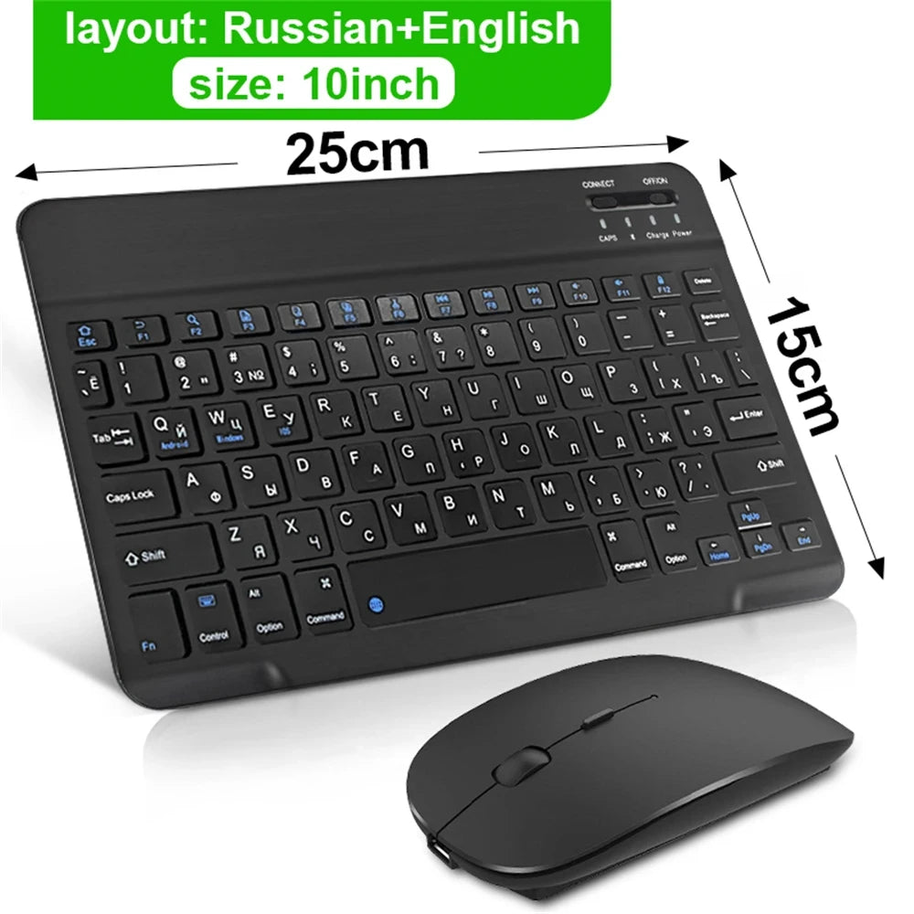Clavier & Souris Sans Fil Bluetooth — Tablette Multilingue Espagnol Coréen Russe