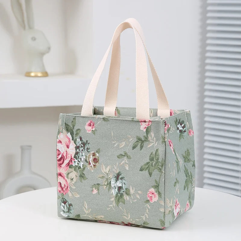 Sac à déjeuner esthétique imprimé Floral, sac à Bento isolé de grande capacité, sac à main isotherme pour l'école, le travail, les voyages et le pique-nique