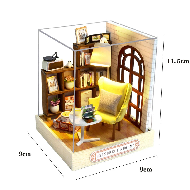 Wooden Dollhouse, Garden Model, 3D Puzzle, Assemble Building Kits, Toys, Bedroom Decor with LED Lights, Dollhouse Gift, DIY