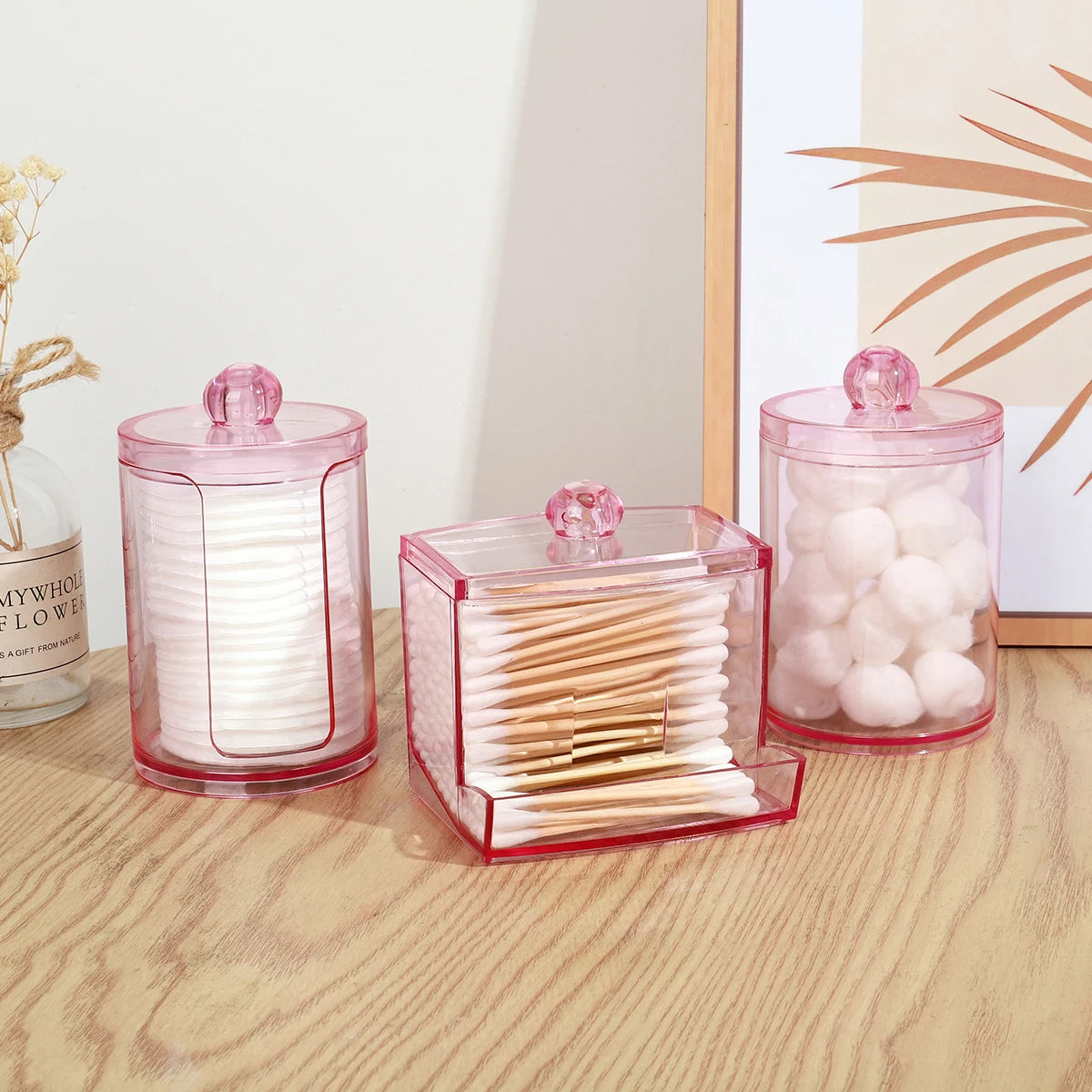 Distributeur de support Qtip avec couvercle, boîte de rangement de salle de bain de 10 onces pour boules de coton, cotons-tiges, sels de bain, boîtes de vanité