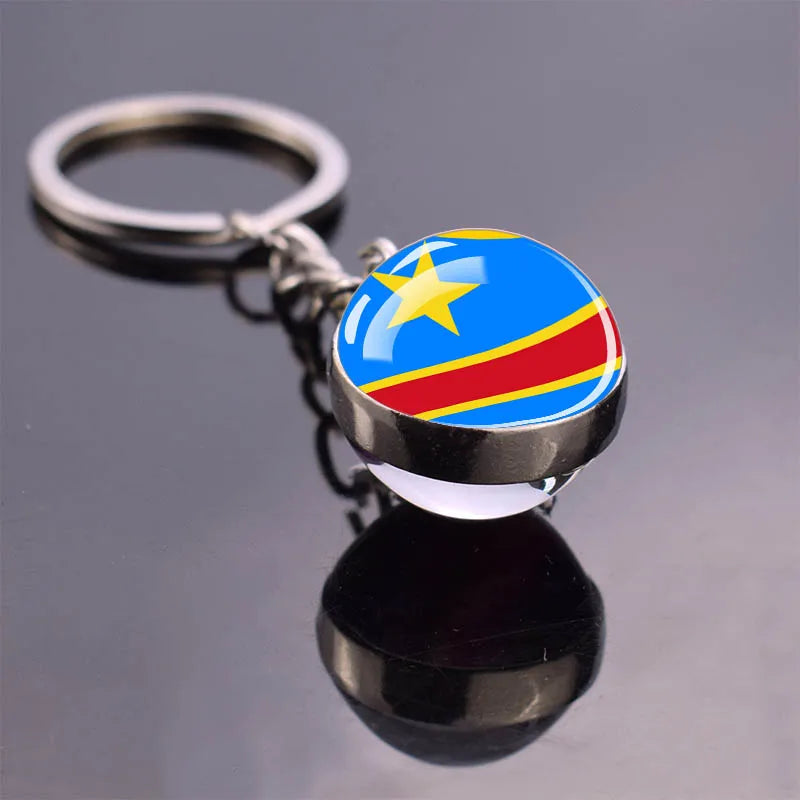 African Flag Keychain, Algeria, Somalia, Tunisia, Morocco, Egypt, National Flag, Double-sided Glass Ball Pendant, Gift